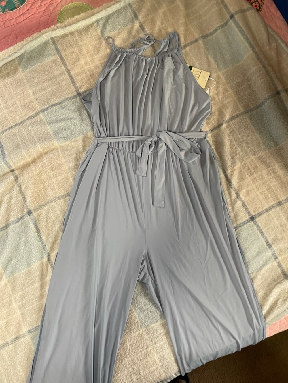HALARA Light Blue Cropped Jumpsuit with Tie Waist
